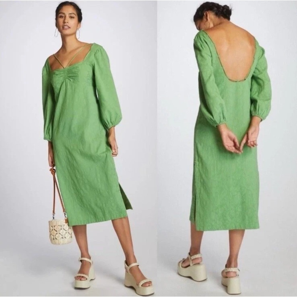 New Anthropologie Maeve Low Back Strappy Midi Dress Green Size 2 Green Floral